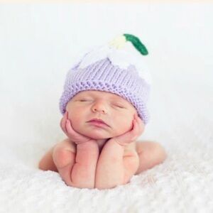 Bebe Chapeau Baby Girls Lilac Hat Daisy on Top 100% Cotton 0-6 months NEW
